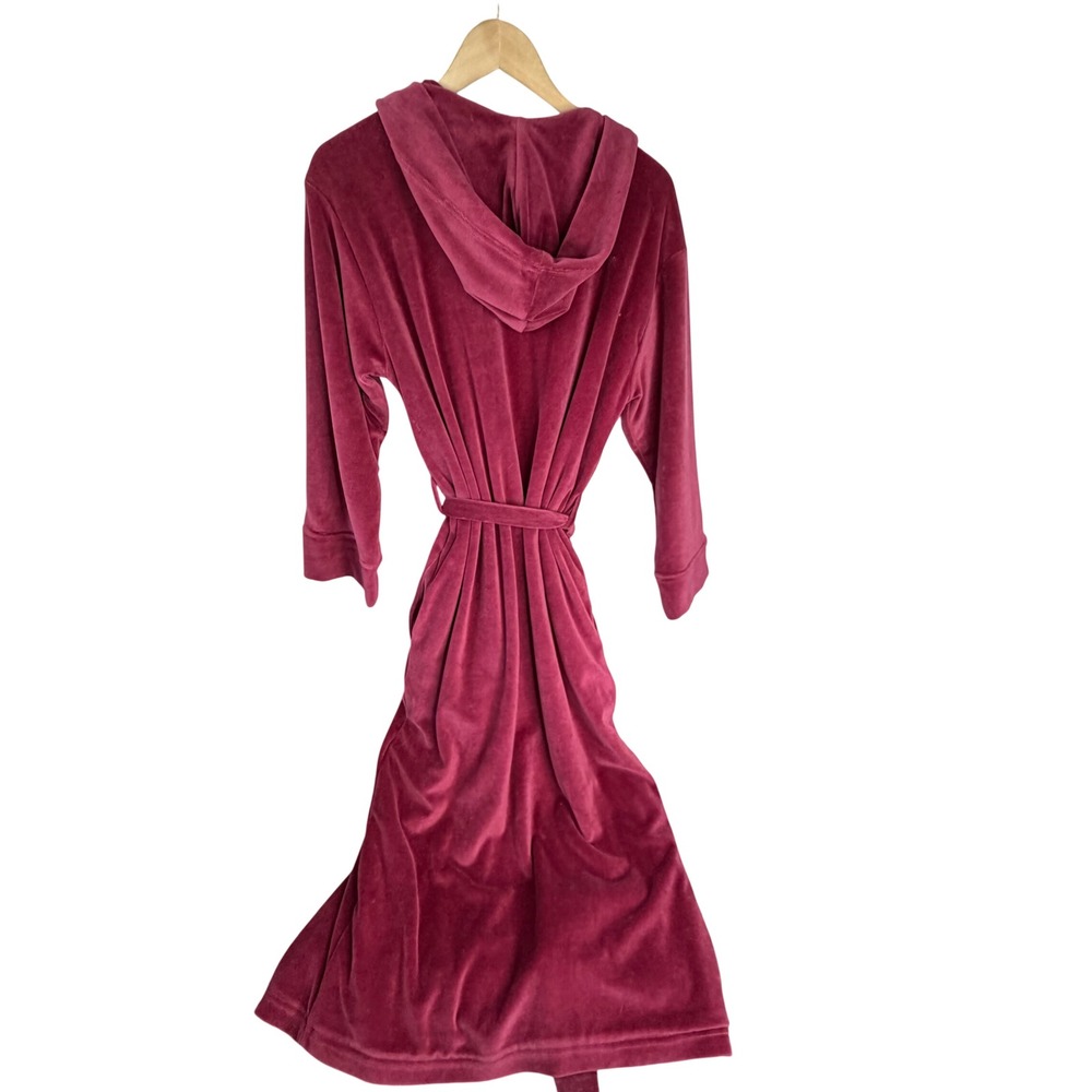 Marine Layer Burgundy Velour Hooded Robe XS/S Loungewear Tie Waist Soft Burgundy